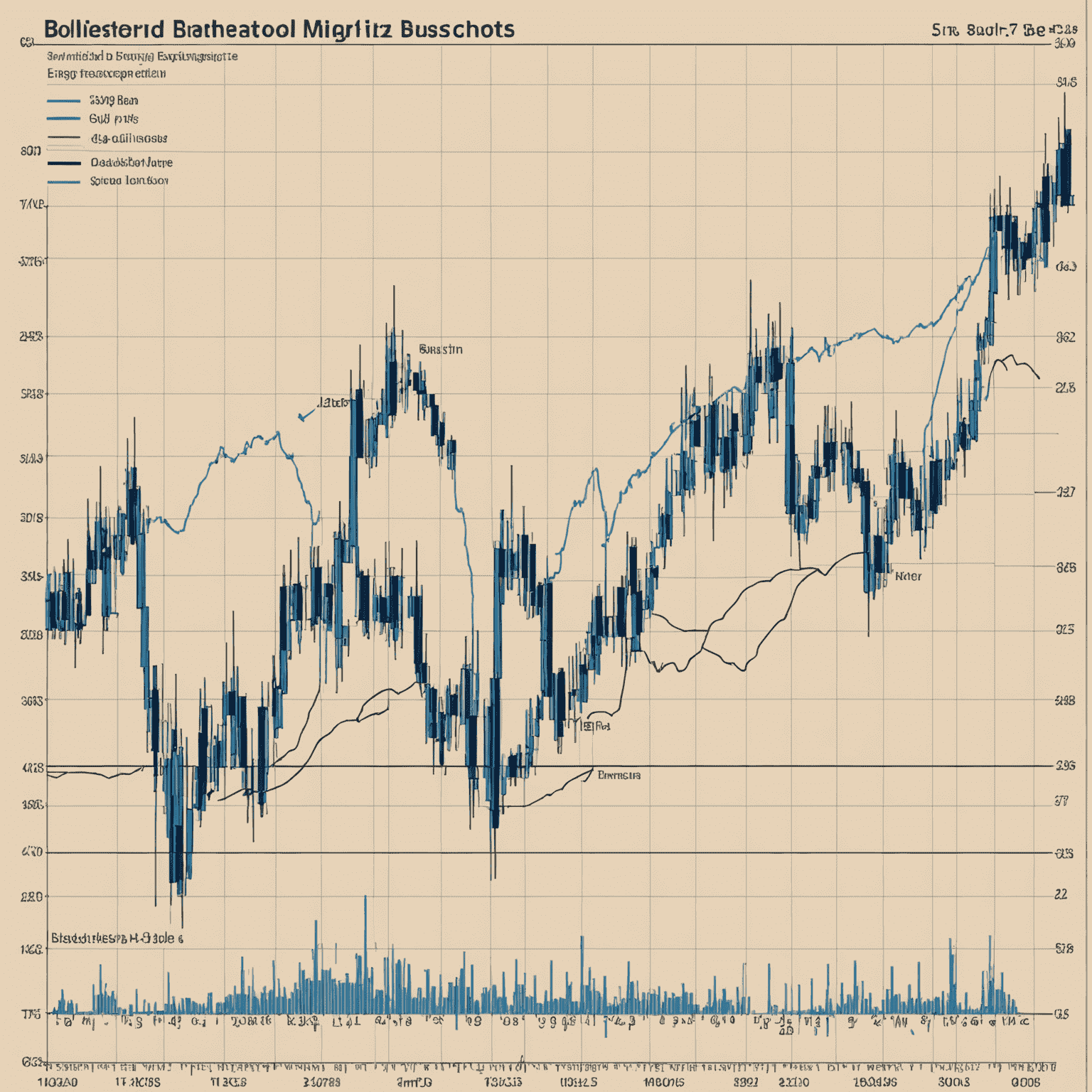 Bollinger Bands applied to an oil price chart, showing periods of contraction and expansion