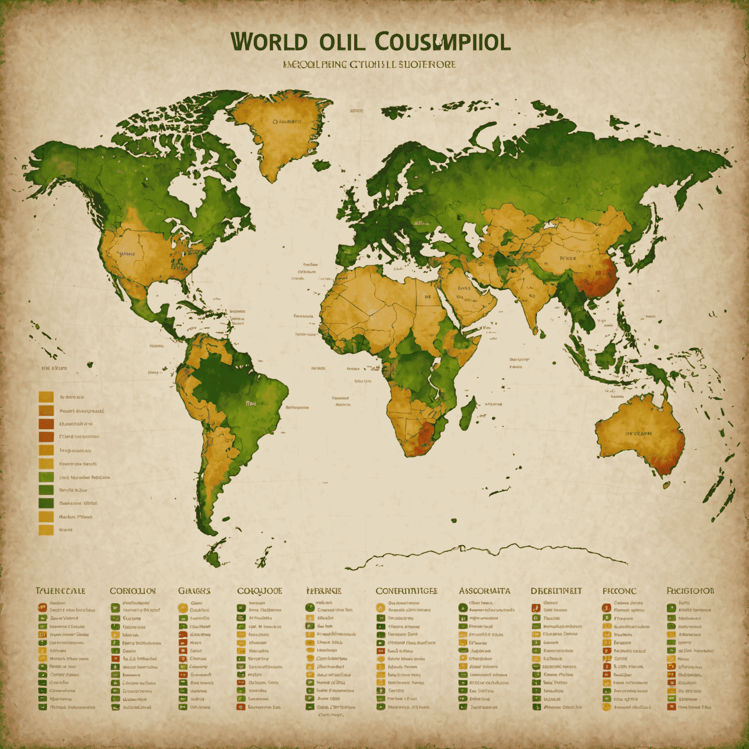 World map highlighting regional oil consumption patterns and price differentials