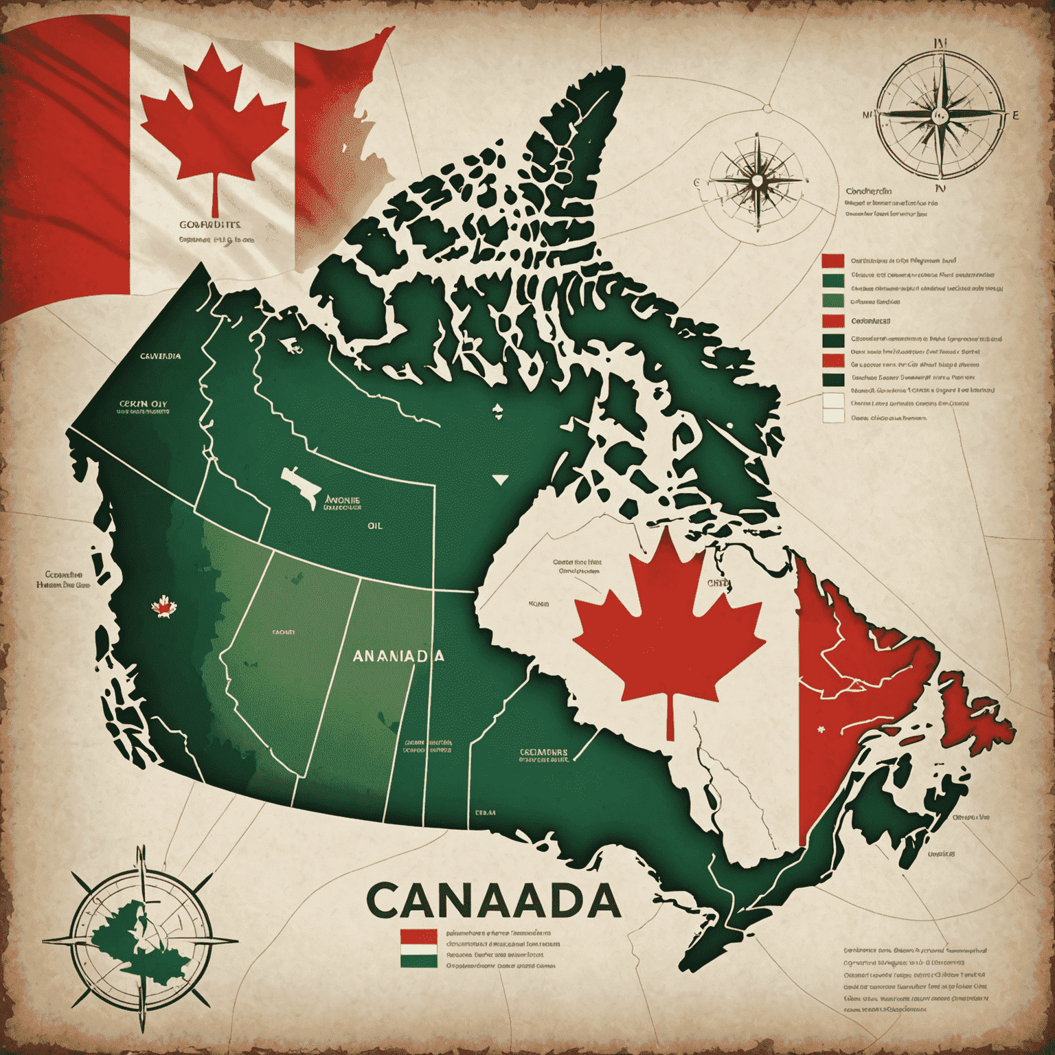 A map of Canada highlighting major oil production areas, with icons representing refineries, pipelines, and oil tankers. The Canadian flag is subtly integrated into the design.